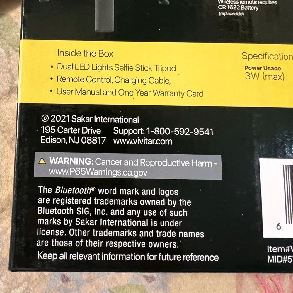 Black Wireless Selfie Stick Tripod with LED Lights